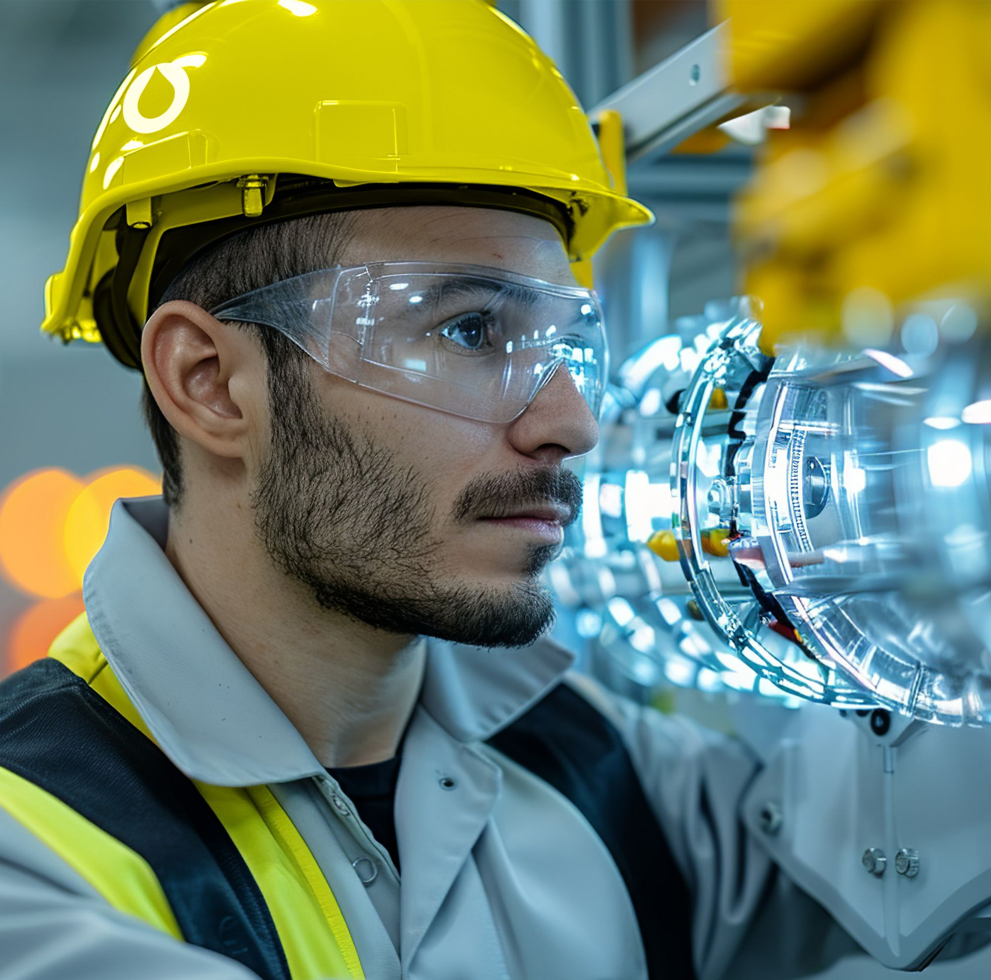 A man looks at technical equipment in a plant. 